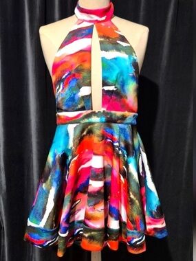 NWT Bebe Scuba Backless Halter Dress Sz S